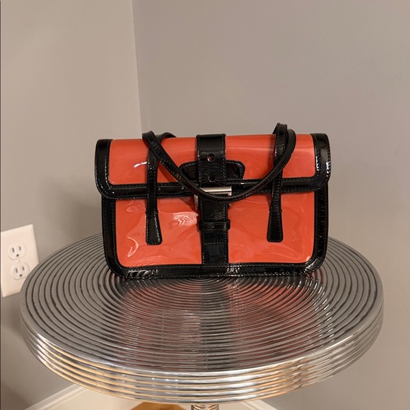 Prada Handbags - Prada Orange and Black Patent Leather Satchel